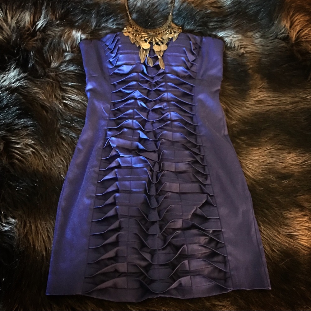 Strapless satin Bebe mini dress sapphire blue xs